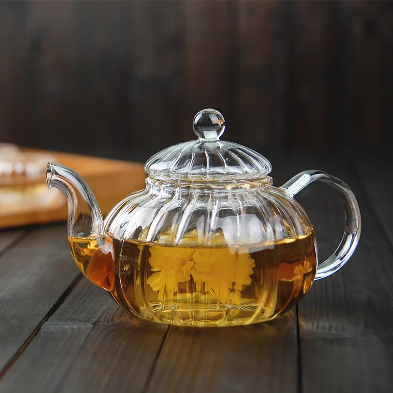 Herbal Wellness Blend - 600ml Striped pumpkin shape flower teapot